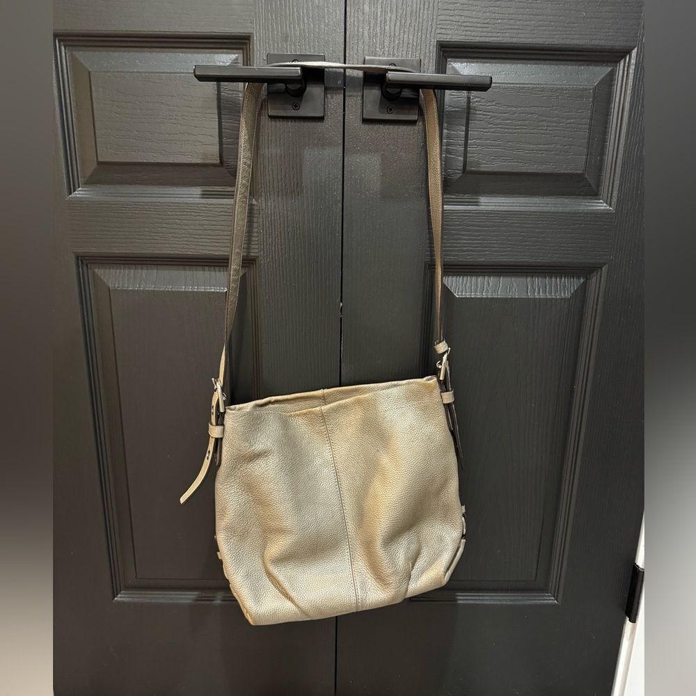 Coach Crossbody Metallic Silver Leather Duffle Hobo Bag